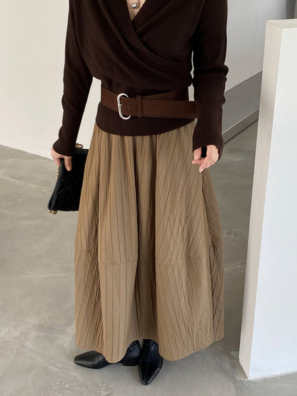 【cim1708】實拍秋冬法式寂靜高腰加厚微花苞A字裙251030