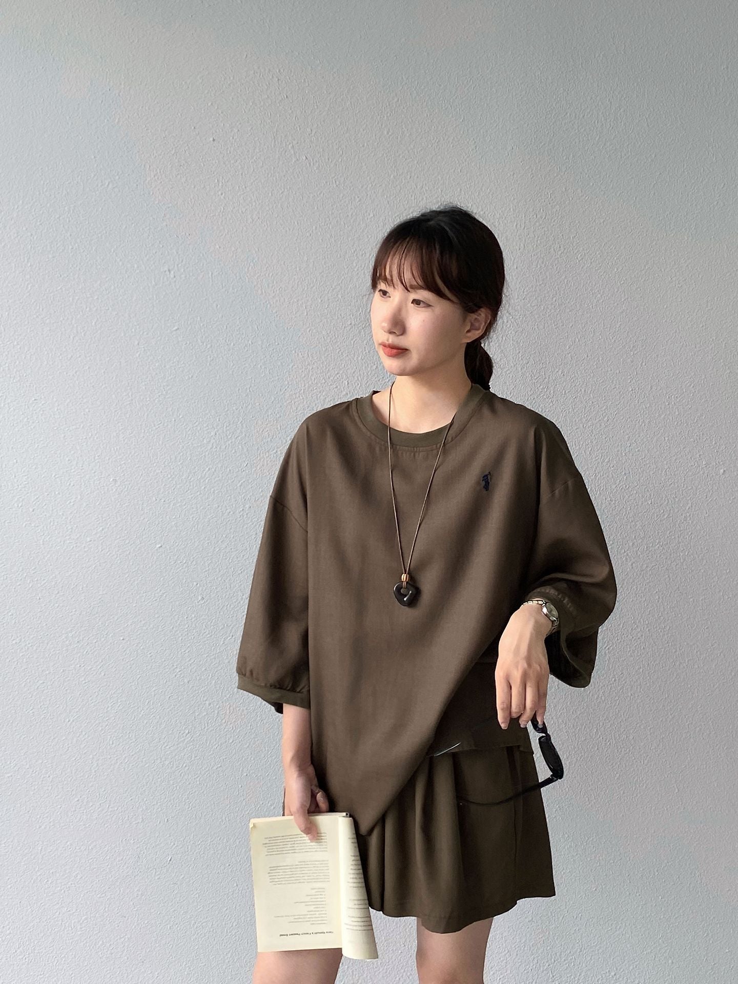 【cimz66173】老錢風休閒穿搭☕小馬刺繡防曬棉麻五分袖上衣+短褲兩件套260612