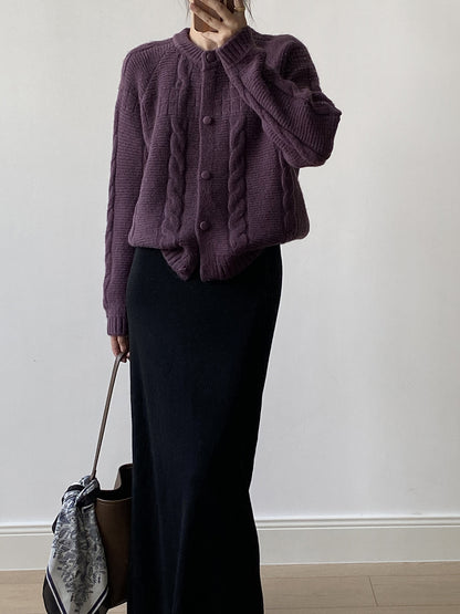 【YP2556】實拍微甜圓領包扣麻花針織外套251023