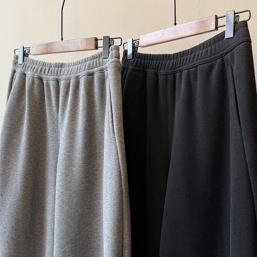 【Y82672】 實拍簡約寬鬆加絨保暖闊腿衛褲251023