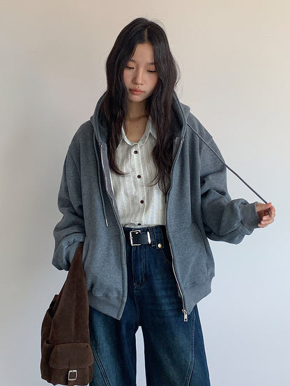 【LD11030】實拍冬季慵懶加絨加厚連帽衞衣外套251124