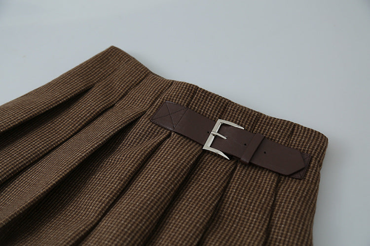 【LD3299】實拍S~XL秋冬露思同款～刺繡毛呢百褶裙251103