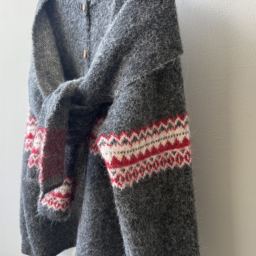 【YP6106】 實拍費爾島提花針織外套＋圍巾(含羊毛3%) 251023