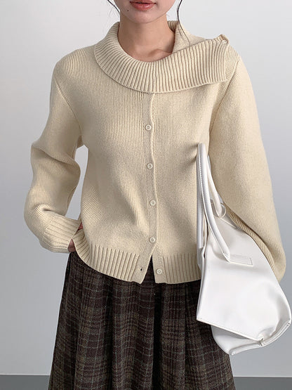 【LD11002】實拍秋冬法式設計感斜領針織毛衣外套251110