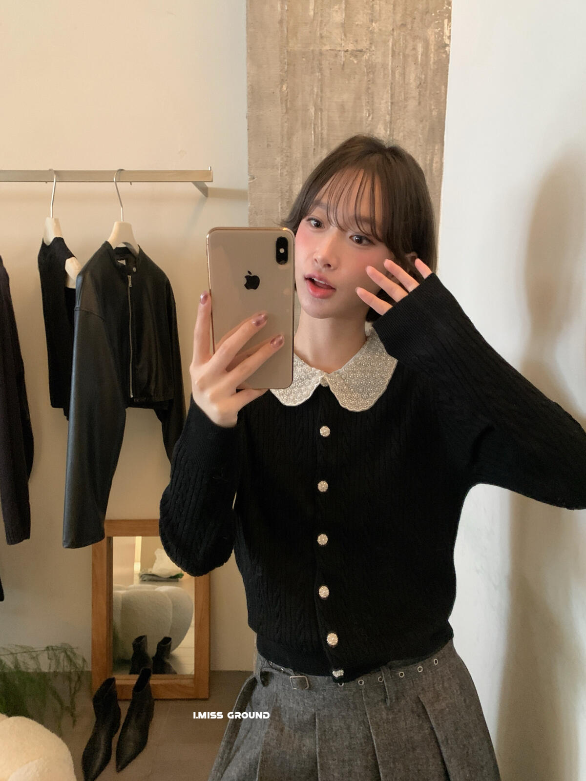 【LH01277】實拍IMISS秋冬法式絕美重工麻花珍珠領針織開襟外套（羊毛33%)251215