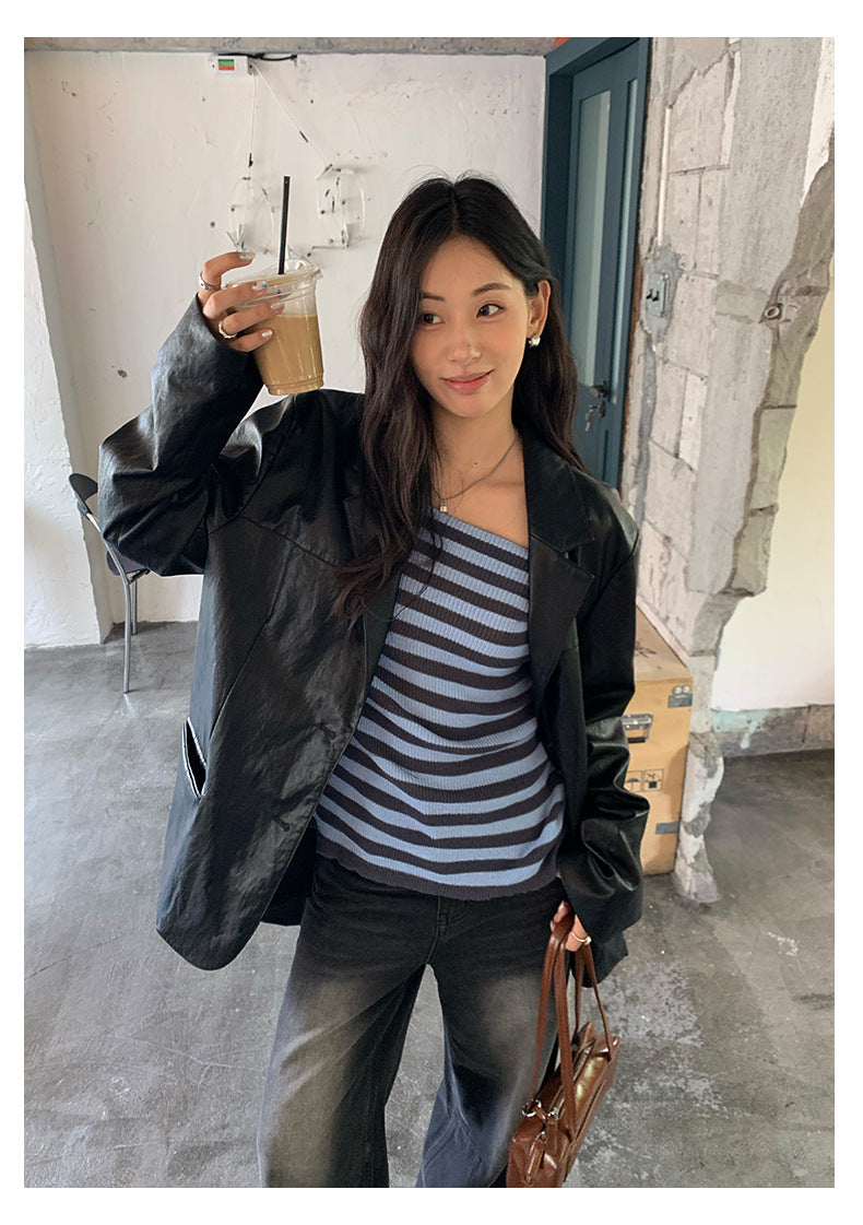 【H5399】實拍韓系簡約氣質一字領露肩針織衫250902