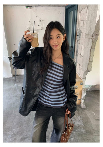 【H5399】實拍韓系簡約氣質一字領露肩針織衫250902