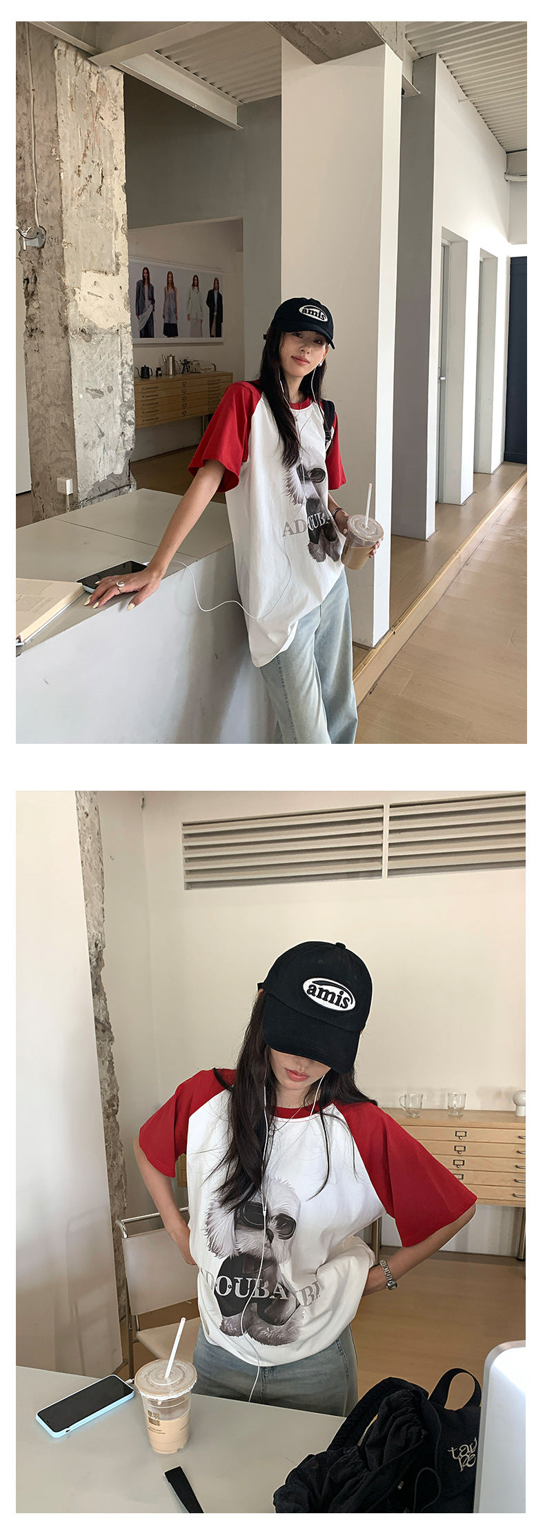 【H5365】實拍夏天韓版墨鏡小狗寬鬆長版棉質T恤250708