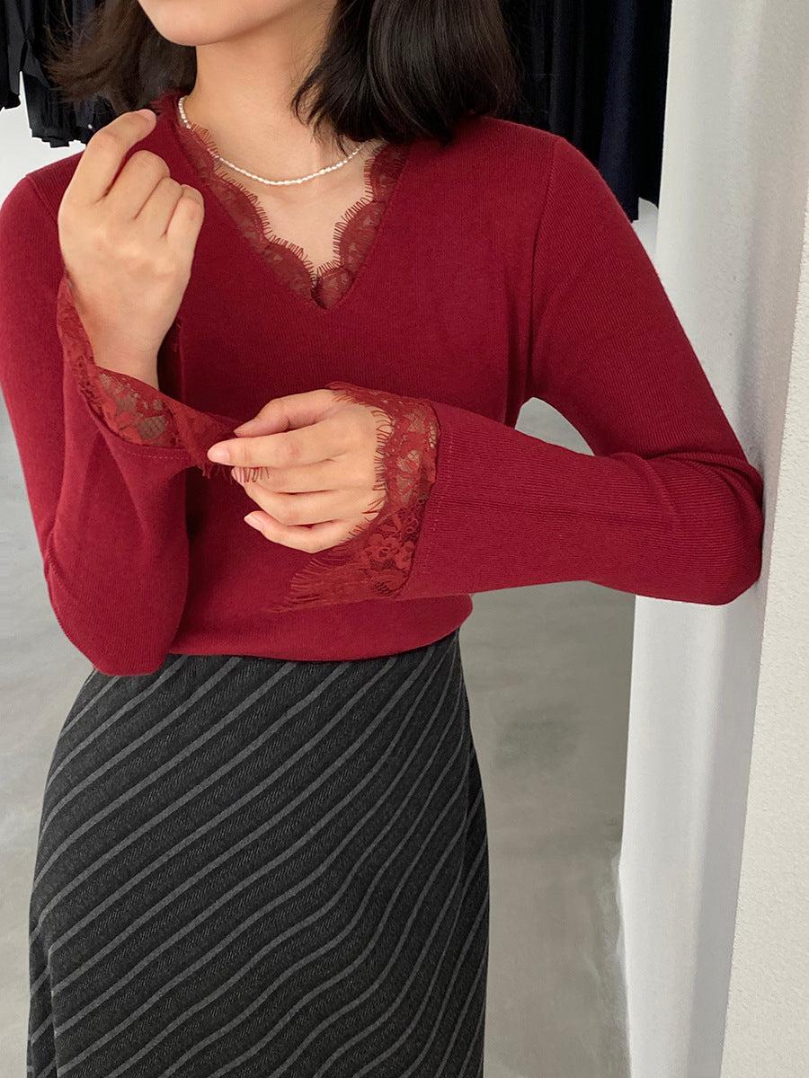 【cimz8833】實拍精緻蕾絲長袖針織衫251120