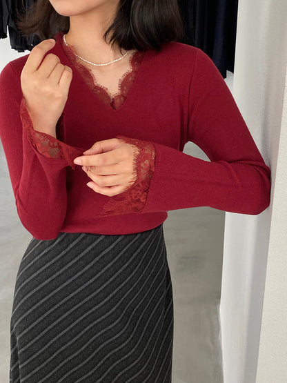 【cimz8833】實拍精緻蕾絲長袖針織衫251120