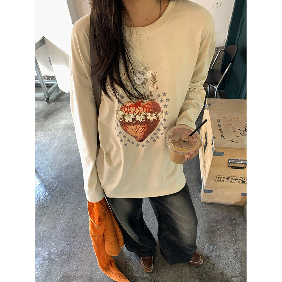 【H5397】實拍韓系甜美少女寬鬆長袖T恤250902