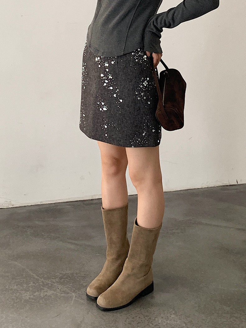 【LD11045】實拍S~XL法式重工時髦毛呢亮片短裙251202