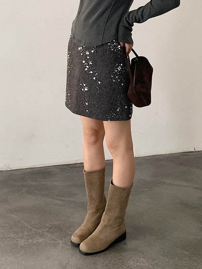 【LD11045】實拍S~XL法式重工時髦毛呢亮片短裙251202