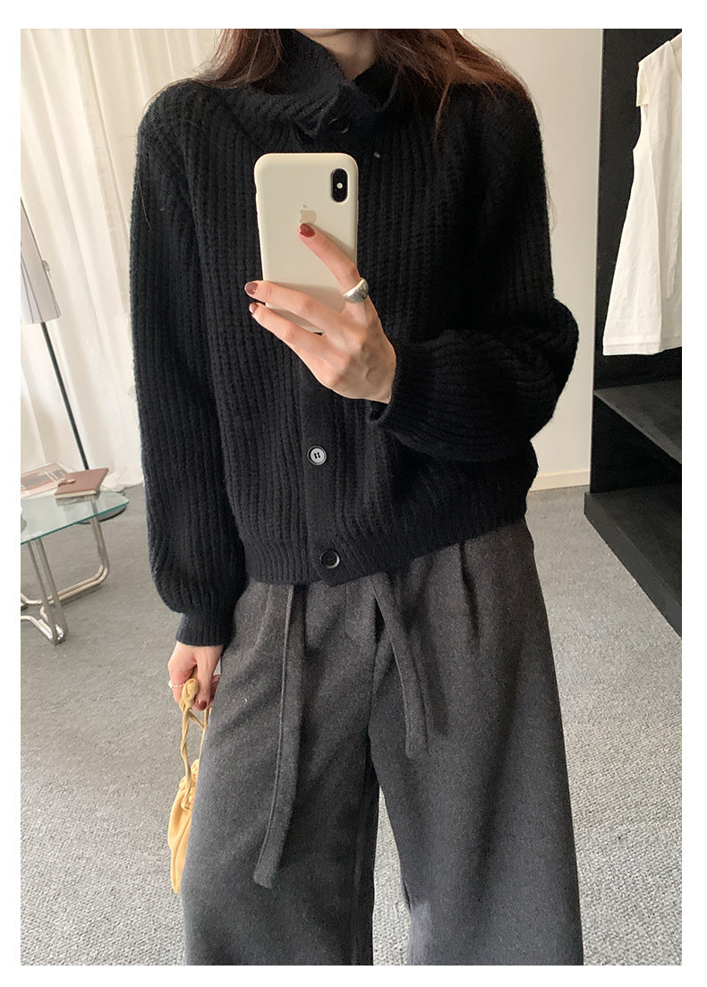 【H5491】實拍秋冬毛呢鬆緊腰加厚闊腿休閒褲251109