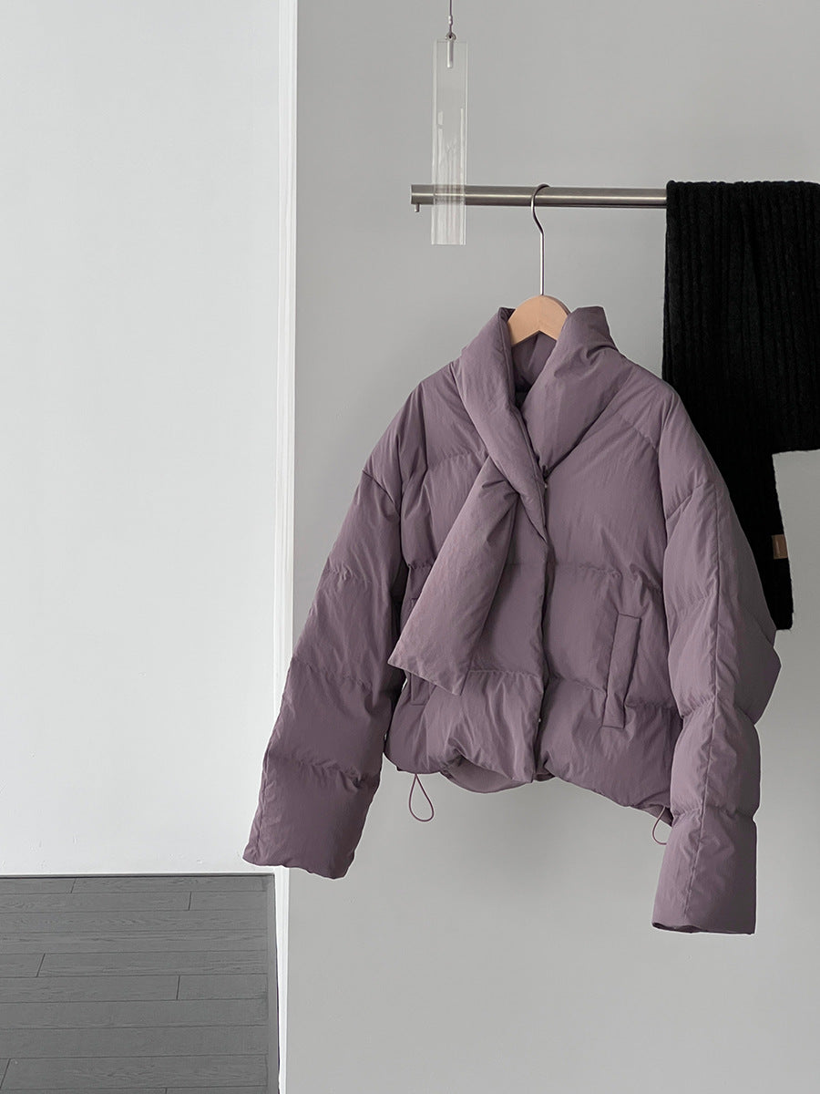 【cimz6385】實拍氣質芋色保暖白鴨絨外套＋圍脖（白鴨絨90)251120