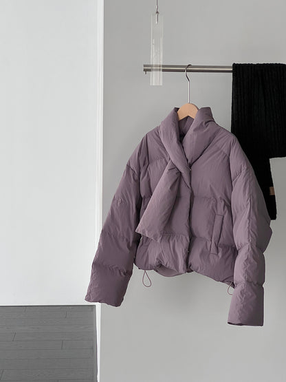 【cimz6385】實拍氣質芋色保暖白鴨絨外套＋圍脖（白鴨絨90)251120