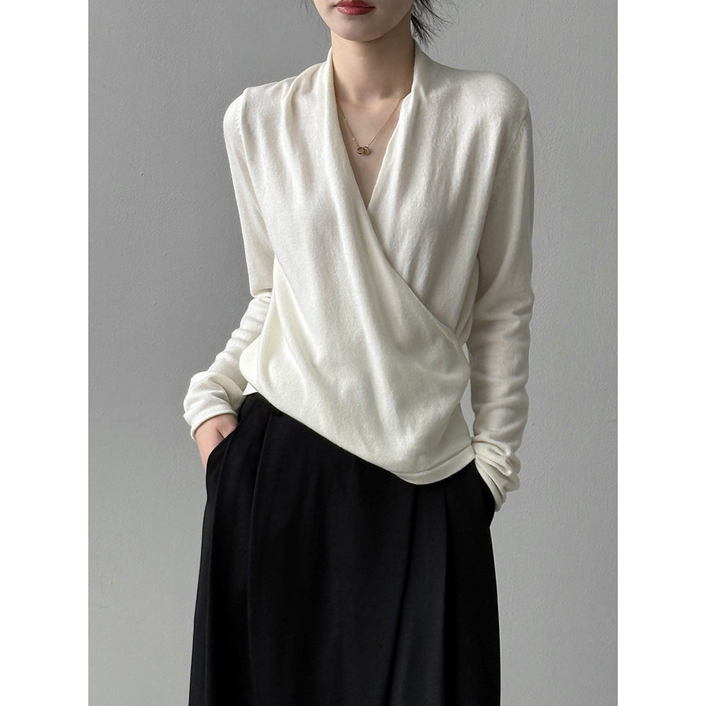 【Y218】實拍法式高級感交叉長袖針織衫(羊毛5%)251016