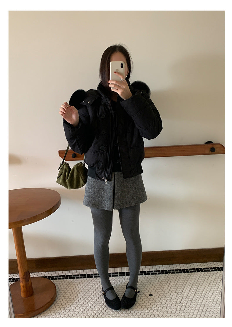 【H5501】實拍奶油風毛領連帽短款加厚棉服251118