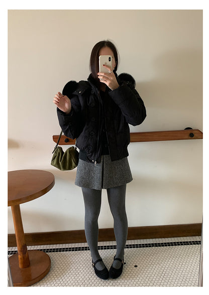 【H5501】實拍奶油風毛領連帽短款加厚棉服251118