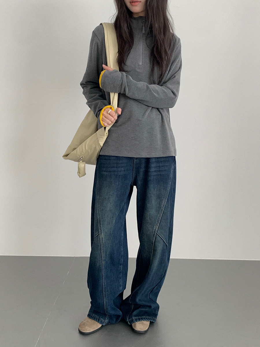 【LD11023】實拍S~XL顯瘦加絨加厚高腰寬鬆彎刀牛仔褲＋腰帶251124