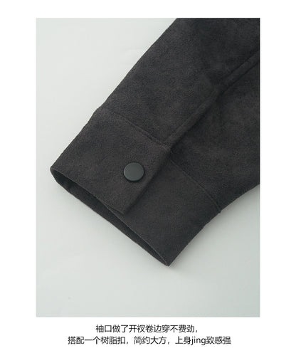 【H556】實拍復古皮領麂皮絨短版外套251007