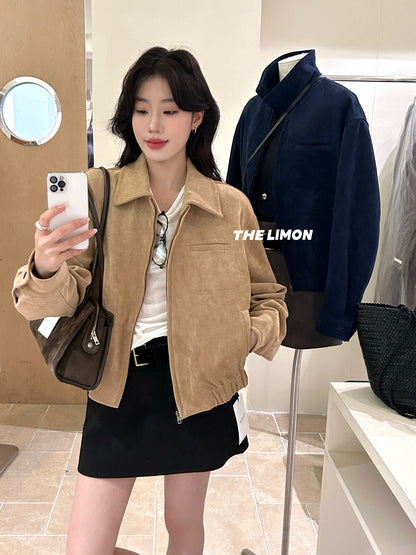 【L9150】實拍檸檬復古寬鬆羊津絨工裝長袖短外套251117