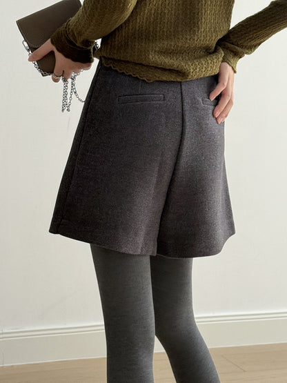 【Y82682】實拍冬季厚款毛呢高腰開叉裙褲 251106