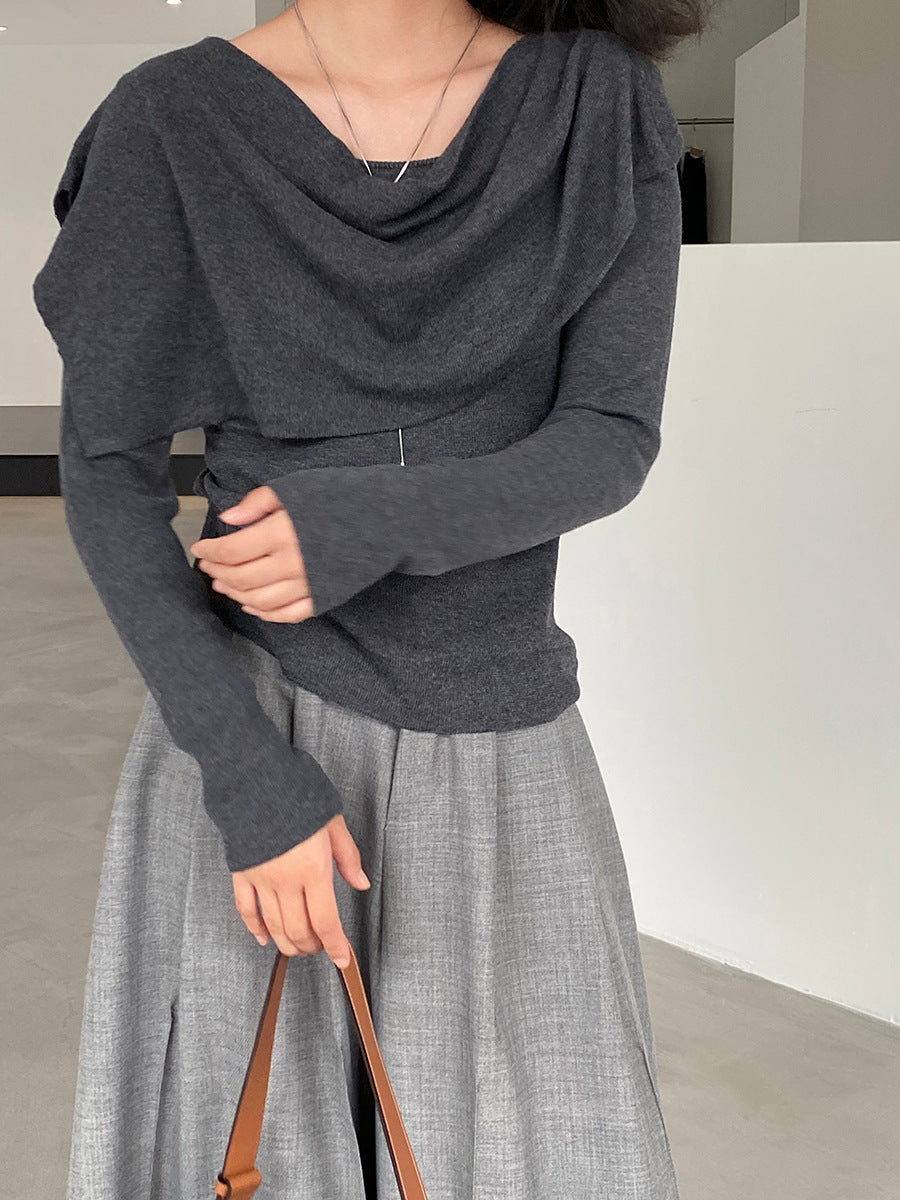 【cim396】實拍慵懶蕩領假2件披肩針織毛衣251030