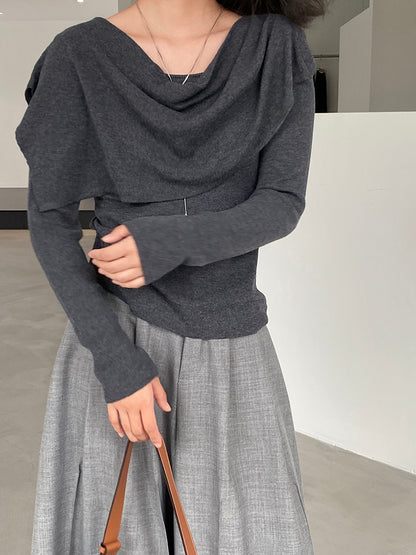 【cim396】實拍慵懶蕩領假2件披肩針織毛衣251030