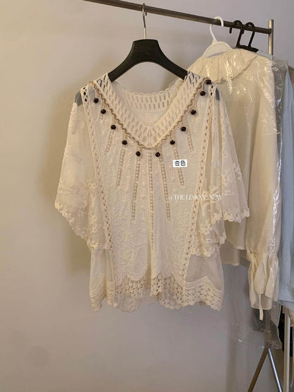 【L10685】仙氣氛圍感拉滿🕊️重工蕾絲刺繡寬鬆顯瘦防曬罩衫260518