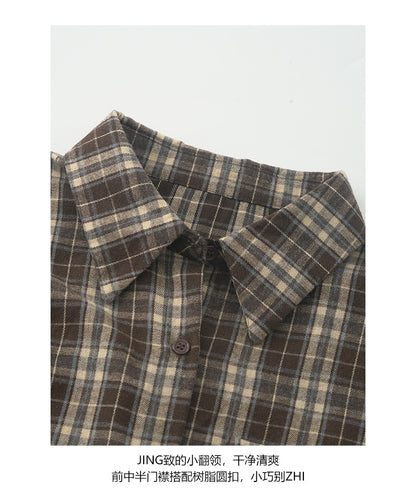 【H570】實拍復古寬鬆毛呢格子襯衫外套251021