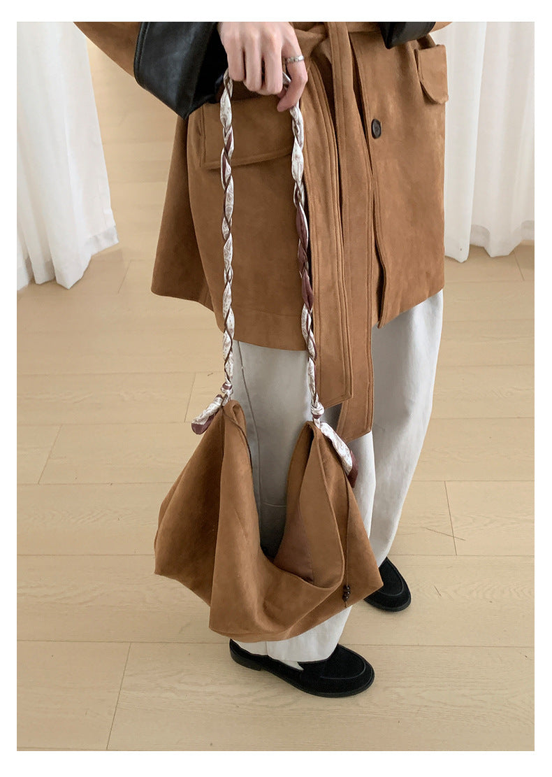 【H569】實拍復古個性皮革拼麂皮絨大衣外套＋麂皮肩背包251021