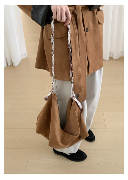 【H569】實拍復古個性皮革拼麂皮絨大衣外套＋麂皮肩背包251021