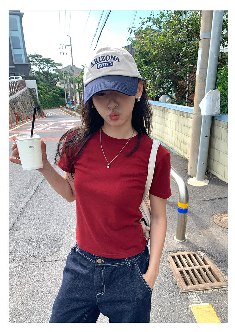 【H5388】實拍基礎7色磨毛圓領短袖T恤250902