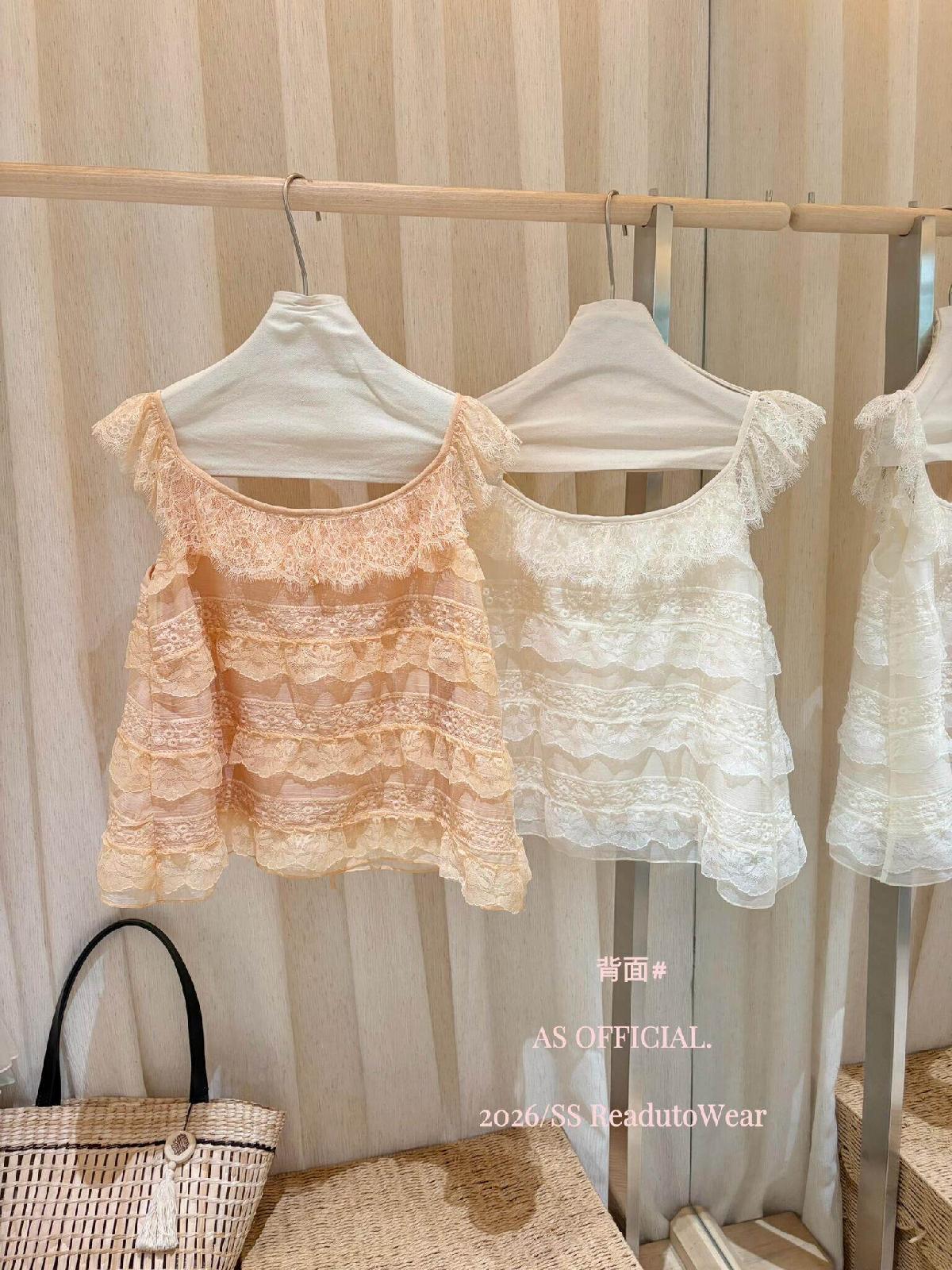 【L27010】韓系甜美純慾風🎀重工蕾絲多層荷葉邊綁帶無袖上衣260526
