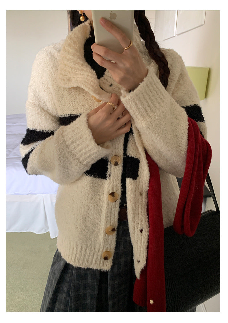 【H5511】實拍 懶懶撞色條紋開衫針織毛衣
251118