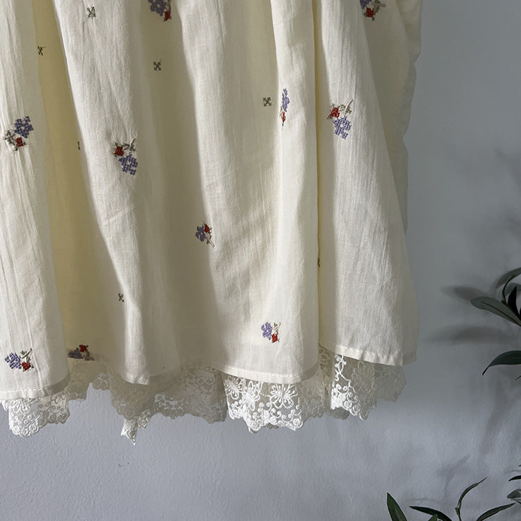 【LD11398】溫柔甜美仙女系🌸韓系氣質刺繡綁帶一字領短袖上衣/襯衫260720
