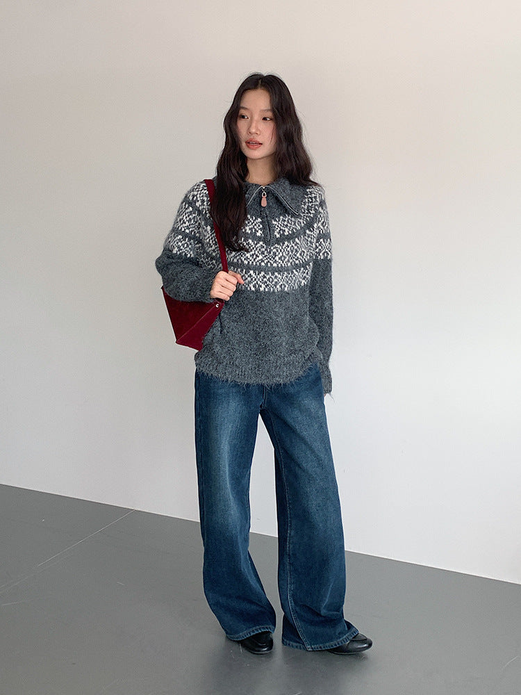 【LD11010】實拍S~XL復古加絨加厚高腰直筒牛仔褲251110