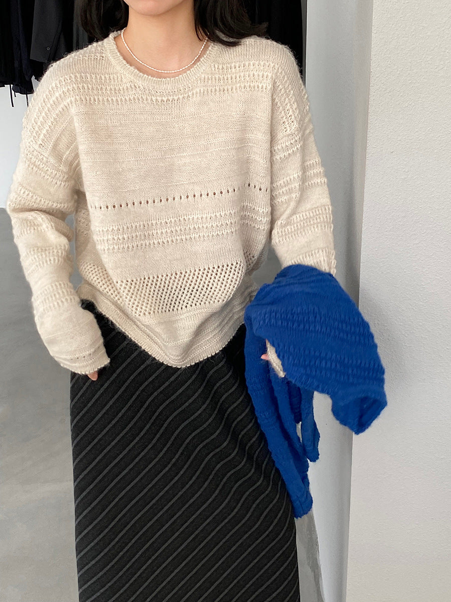 【cim1293】實拍氣質鏤空提花寬鬆慵懶針織衫(15羊毛)251030