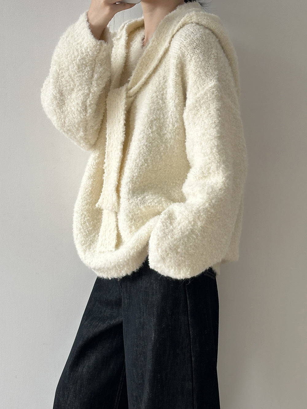 【YK259】實拍冬季慵懒奶呼呼針織毛衣+可拆卸披肩帽子(羊毛12%)251113