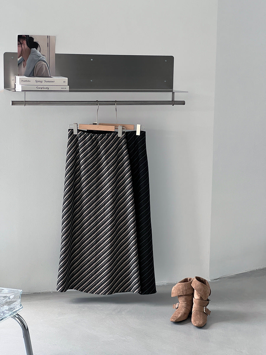 【cim2217】實拍時髦氣質斜紋高腰中長裙251030