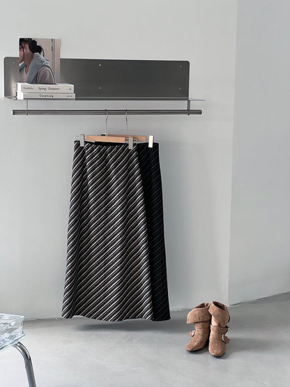 【cim2217】實拍時髦氣質斜紋高腰中長裙251030