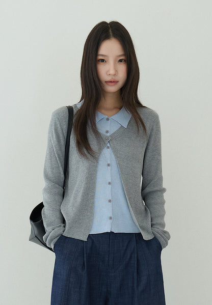 【LD11155】實拍修身顯瘦層次感！撞色拼接假兩件針織罩衫260309