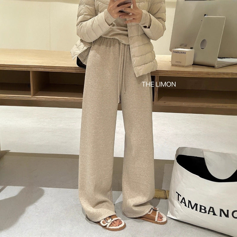 【L7039】實拍檸檬加厚加絨羊絨寬鬆顯瘦高腰直筒褲251117