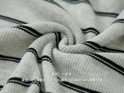 【L2771】實拍V領條紋假兩件雙開頭針織衫（6％美麗諾羊毛）250825