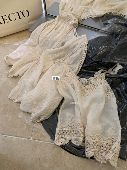 【L8661】實拍檸檬夏秋高級感刺繡防曬衫+吊帶背心套裝250915