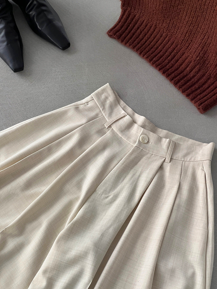 【cim1653】實拍秋日必備高腰壓褶大擺西裝褲251030