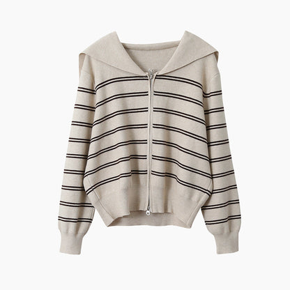 【LD11036】實拍雙頭拉鍊海軍領條紋針織開衫251202