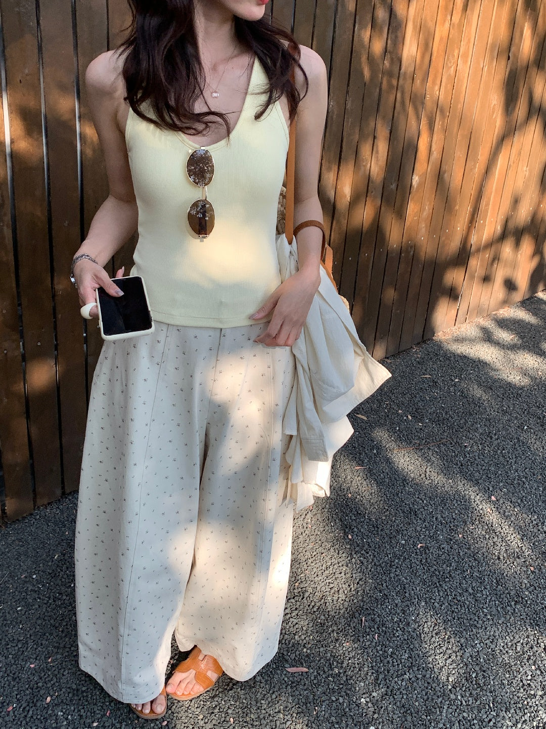 【L10229】實拍檸檬韓系慵懶鬆弛感🌸春夏百搭顯瘦碎花高腰休閒寬褲260318