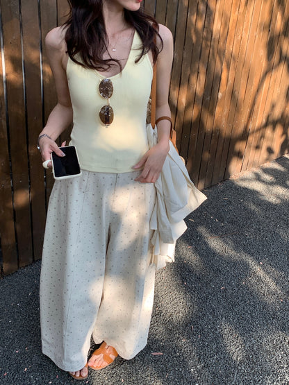 【L10229】實拍檸檬韓系慵懶鬆弛感🌸春夏百搭顯瘦碎花高腰休閒寬褲260318